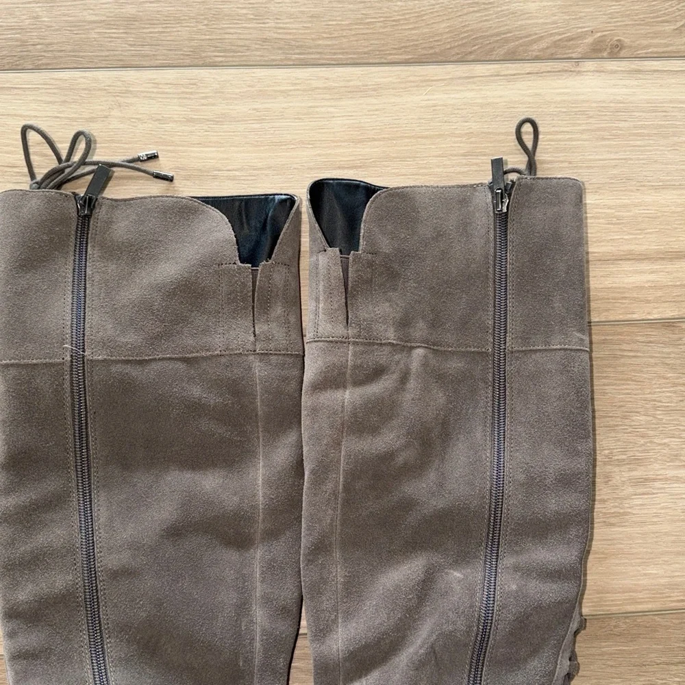 Franco Sarto PANYA grey suede lace-up over-the-knee boots with a block heel 7M